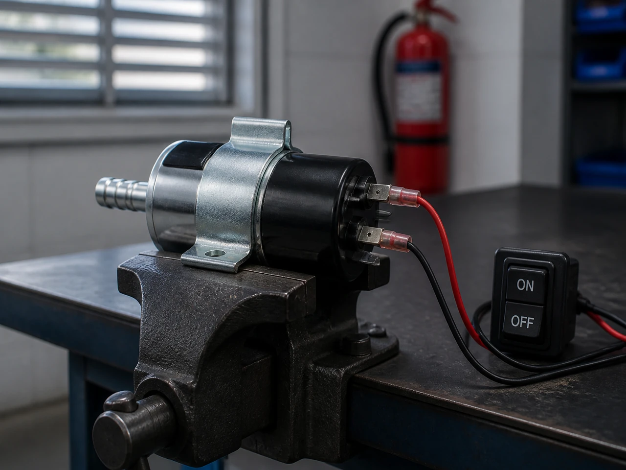 Brief spin-check setup for a used electric fuel pump