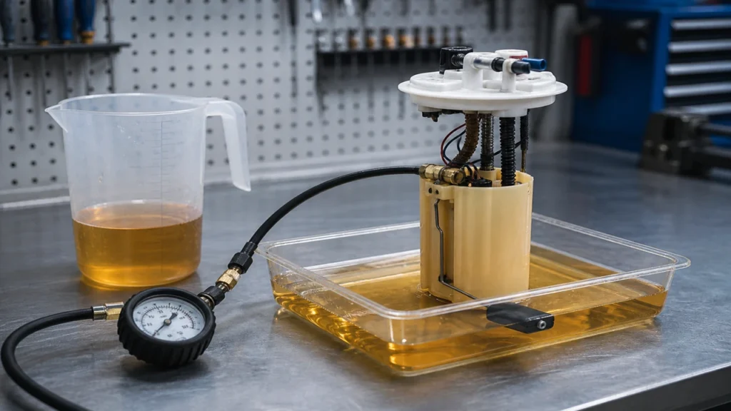 Bench triage scene for how to test a used fuel pump
