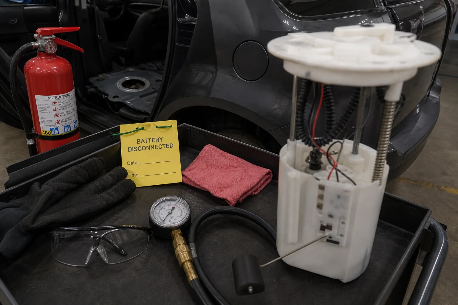 Shop safety pre-check before opening an in-tank fuel pump module