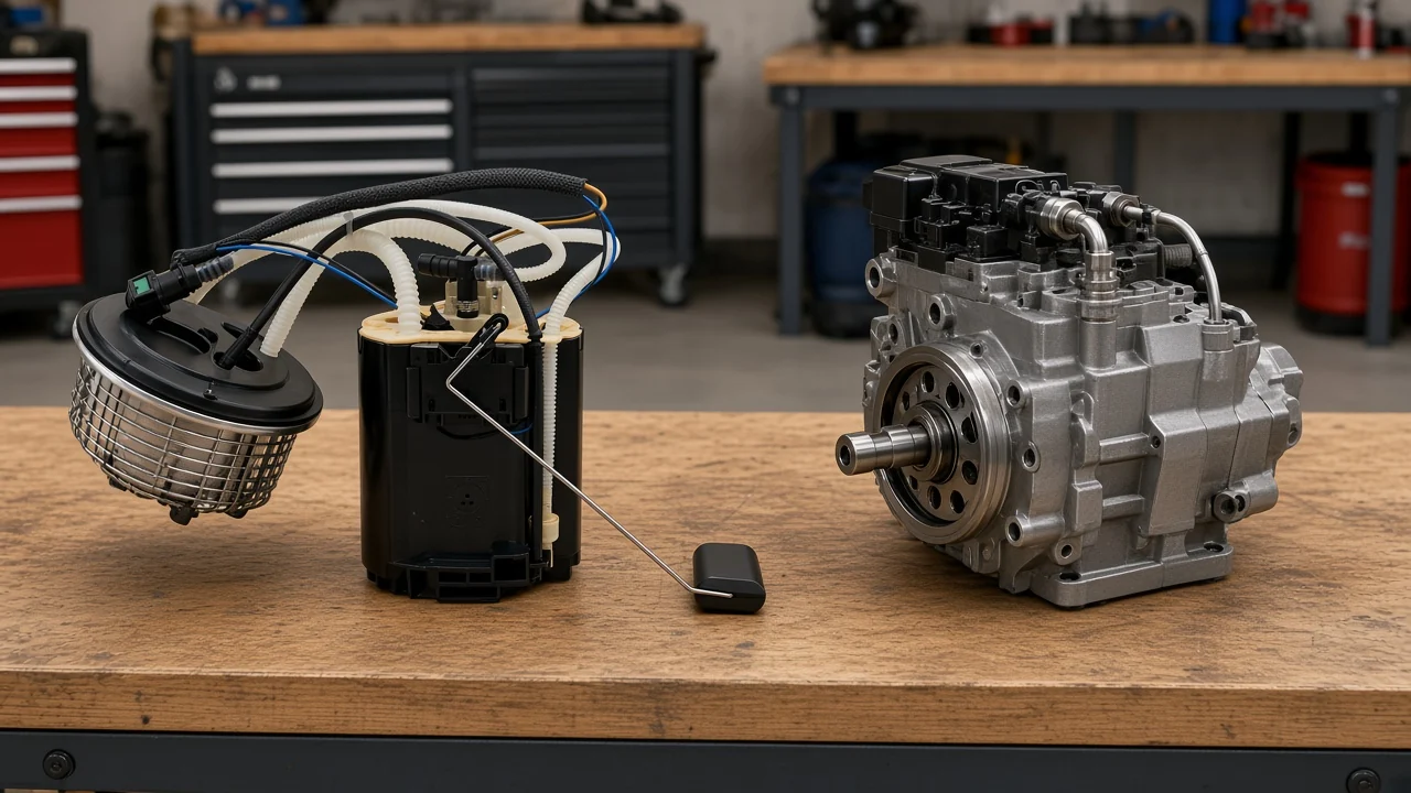How to Choose a Diesel Car Fuel Pump Without Mixing Supply and Injection Jobs In-tank supply assembly beside a separate high-pressure injection pump