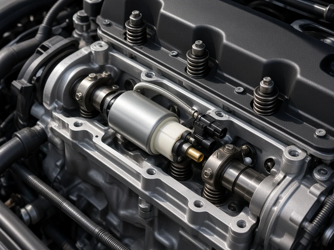 Cam-driven high-pressure fuel pump mounted on the cylinder head of a direct-injection petrol engine