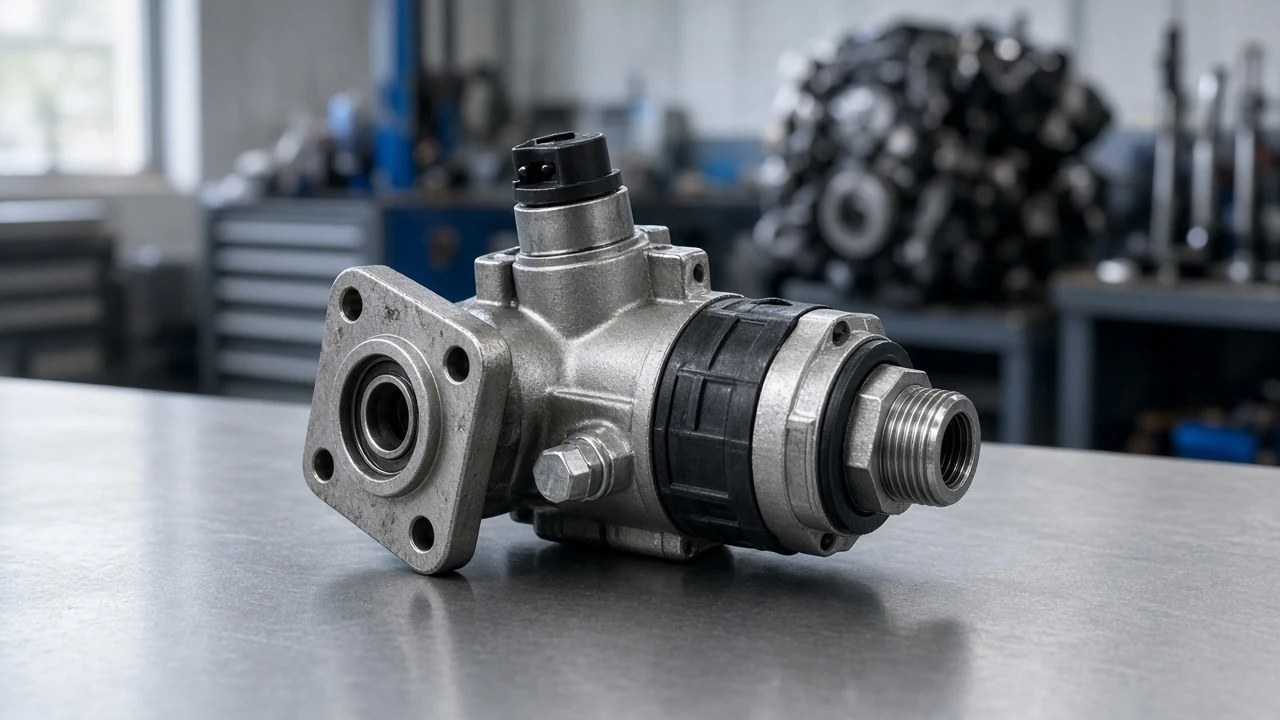 What Causes High Pressure Fuel Pump Failure? Contamination, Lubricity, Starvation High pressure fuel pump on workshop bench for failure causes guide