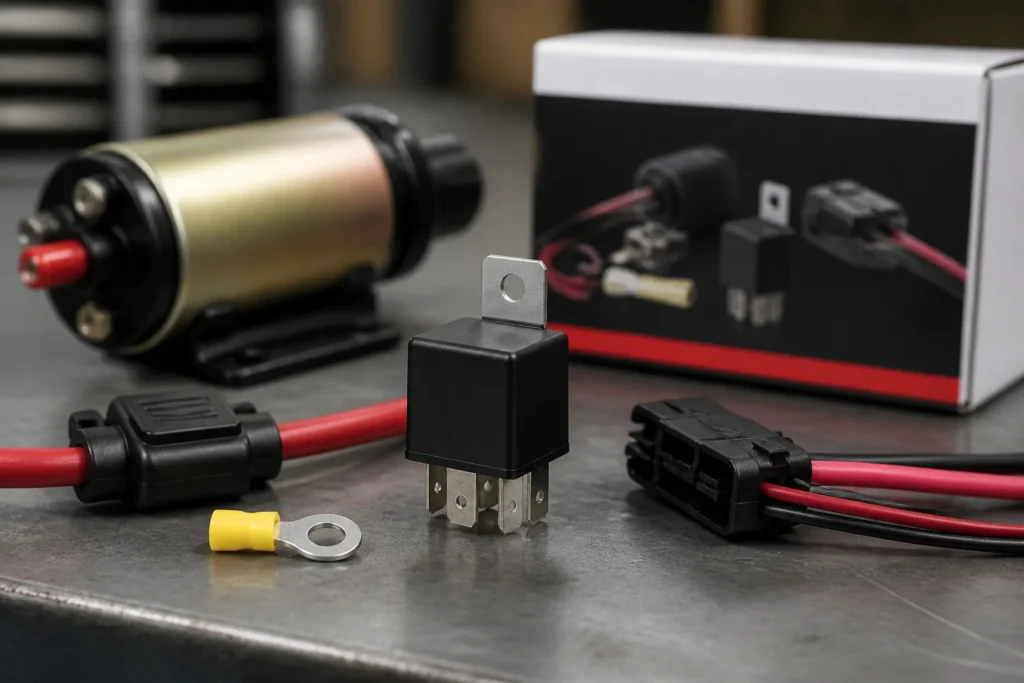 Ron Francis wiring electric fuel pump relay kit installation pre-check cover with ISO cube relay and fused feed