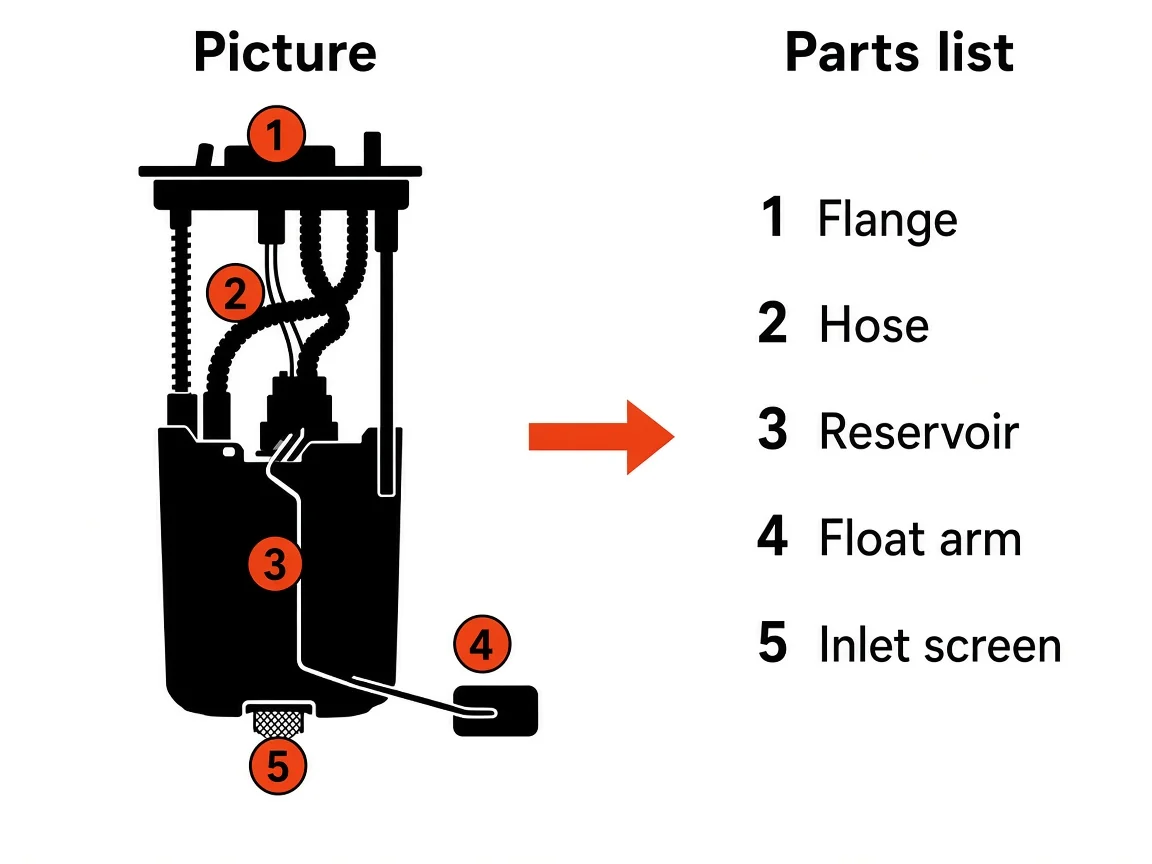 How to Read a Fuel Pump Assembly Diagram Teaching diagram that matches picture numbers to a parts list