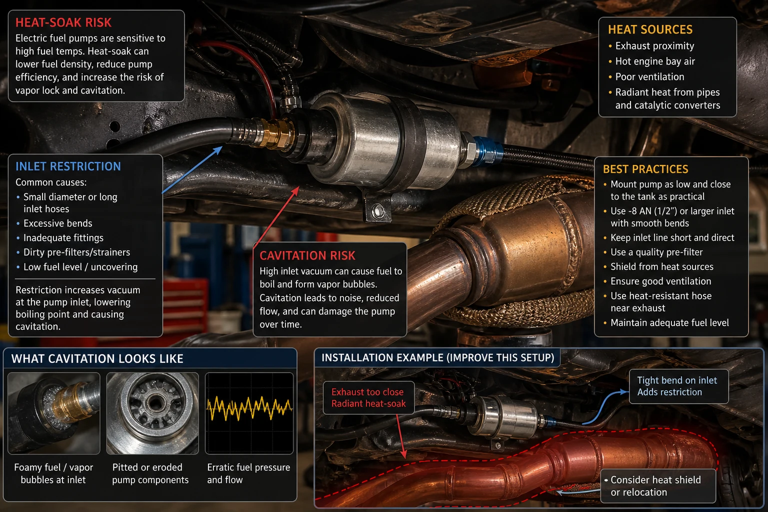 Electric fuel pump heat and inlet restriction risk scene