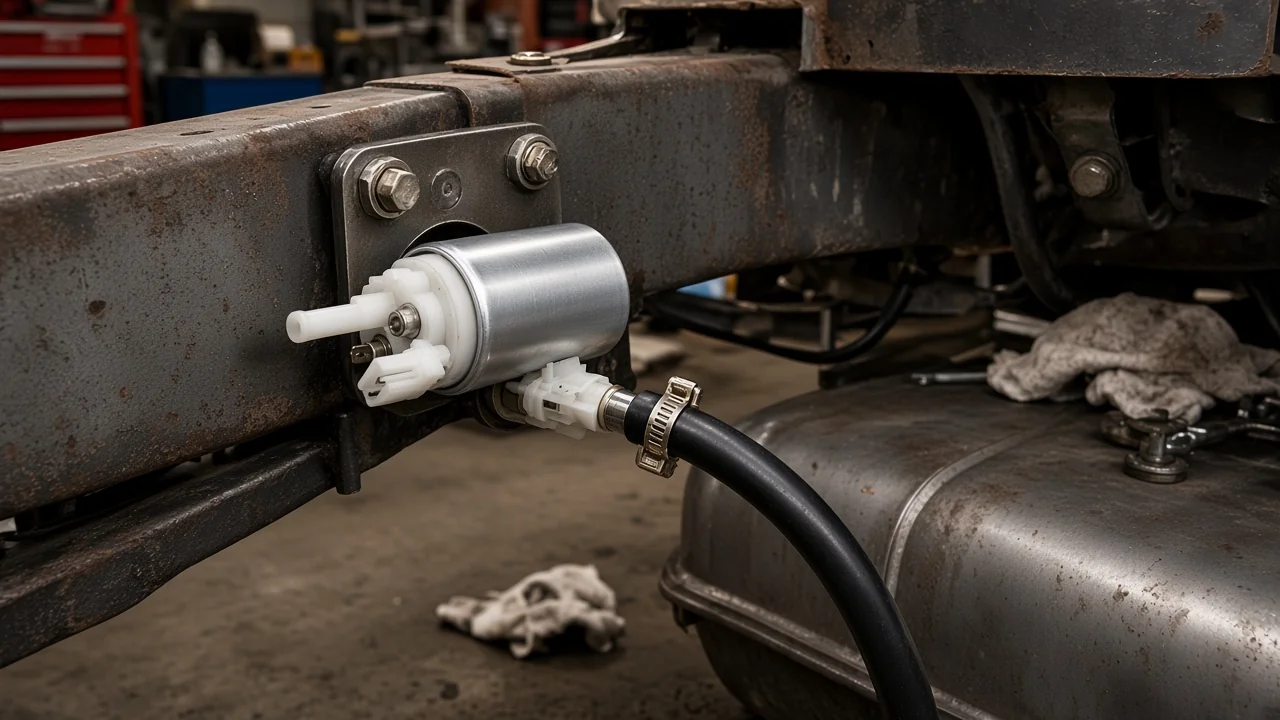 Which Fuel Pump Is Most Common on Carbureted Engines? Low-pressure electric fuel pump retrofit mounted near the tank area