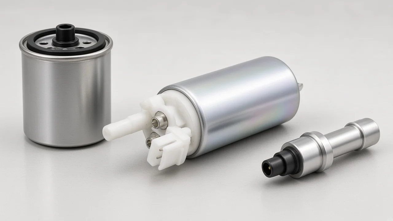 What Is a Fuel Pump Used For? Electric fuel pump kit shown with filter and rail neighbors