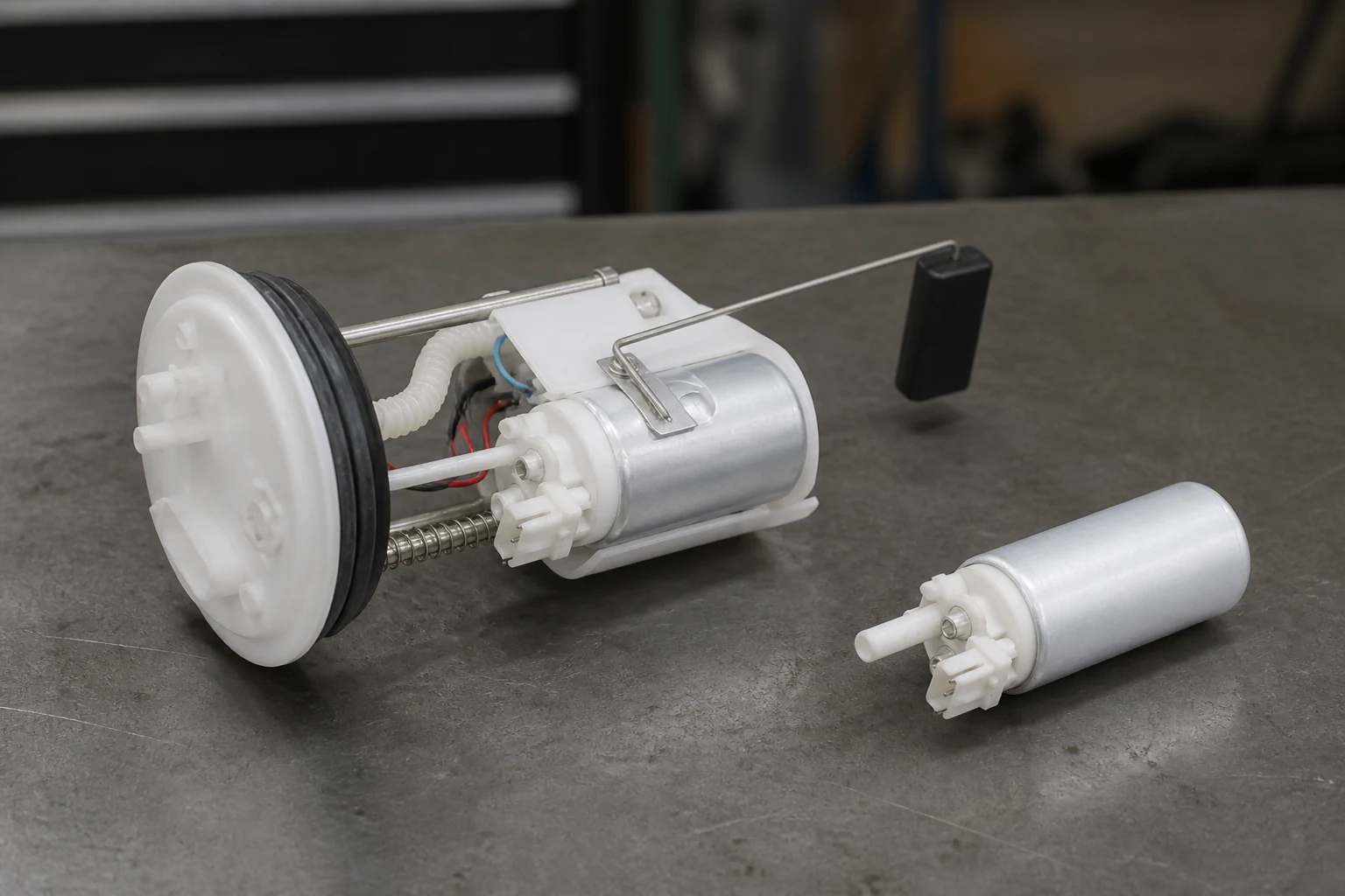 Fuel Pump Repair vs Replacement: Cost Factors for Fleet Procurement Complete fuel pump assembly beside a single bare pump cartridge for a repair-versus-replace comparison