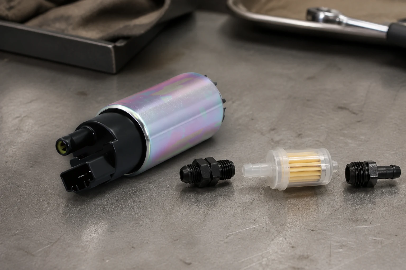 Holley Electric Fuel Pump Requests: Compare the Documented Scope First External inline electric fuel pump with threaded hose adapters and an inline pre-filter