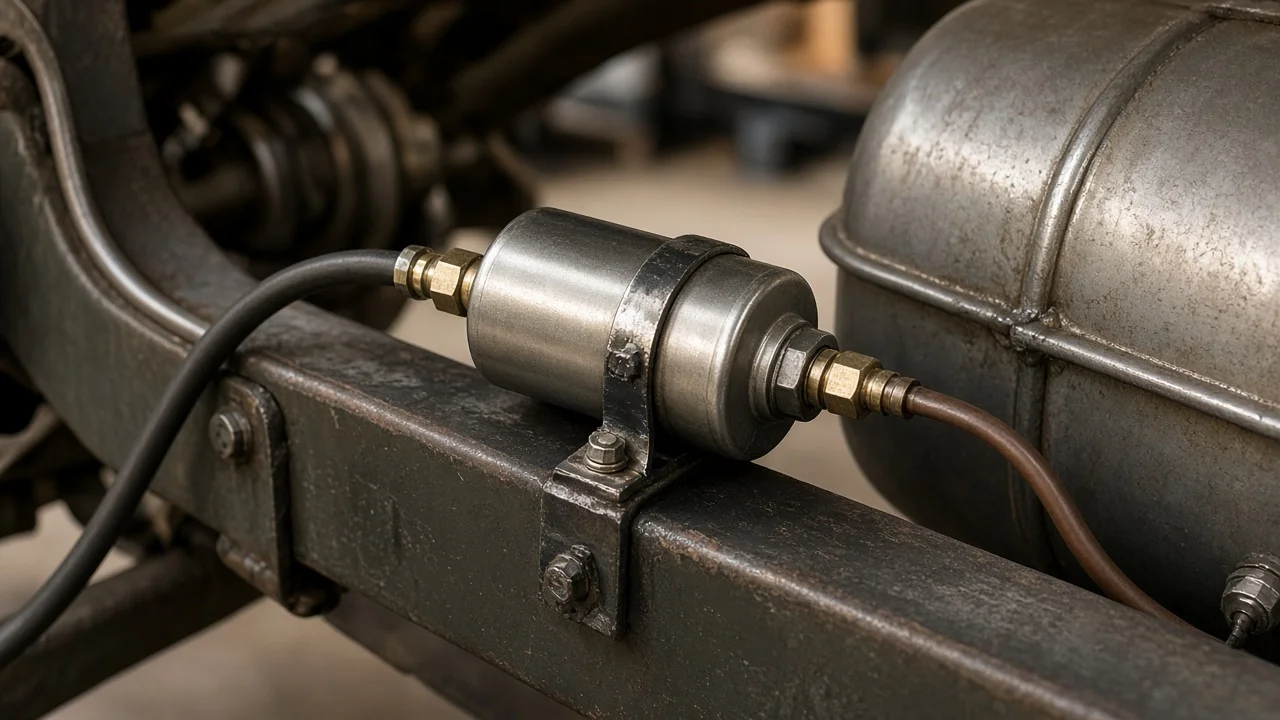 How to Choose a 6 Volt Inline Fuel Pump Six-volt inline electric fuel pump on a classic chassis fuel line