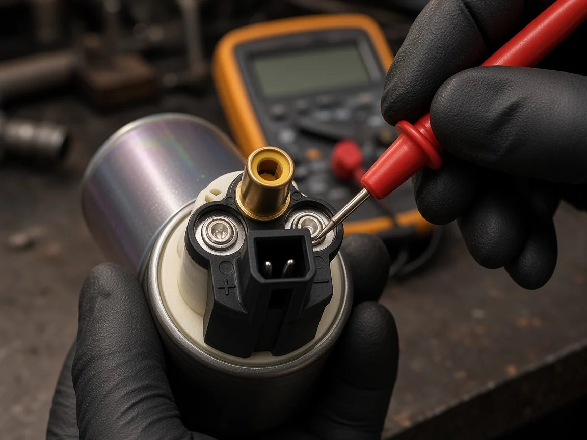 What Causes a Fuel Pump Module to Go Bad Technician probing the electrical terminals on an electric fuel pump