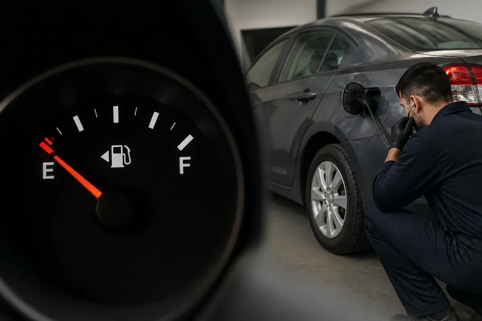 What Is the Most Common Cause of Fuel Pump Failure? Near-empty fuel gauge illustrating low-fuel fuel pump overheating risk