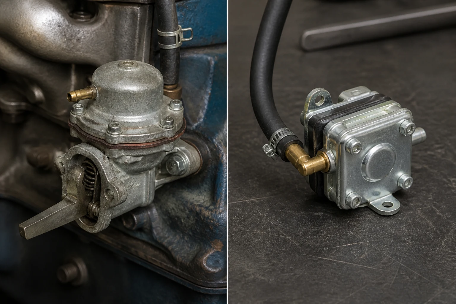 Cam lever mechanical fuel pump compared with vacuum pulse fuel pump