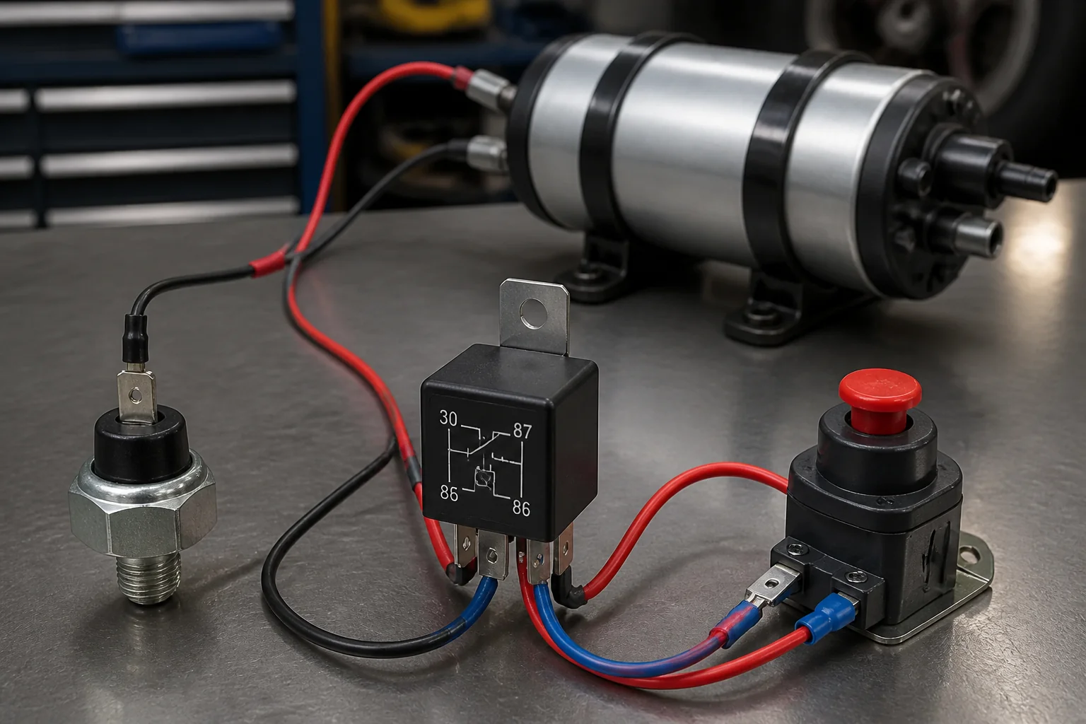 Ron Francis Wiring Electric Fuel Pump Relay Kit: Wiring and Installation Guide Oil-pressure and inertia trigger path for an electric fuel pump relay