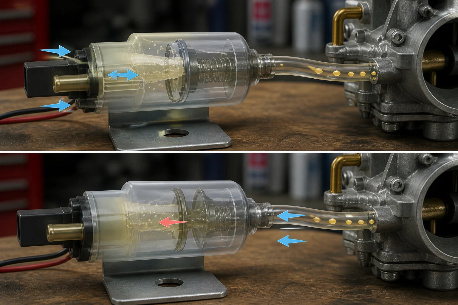 Pulse fuel pump suction and discharge stroke scene