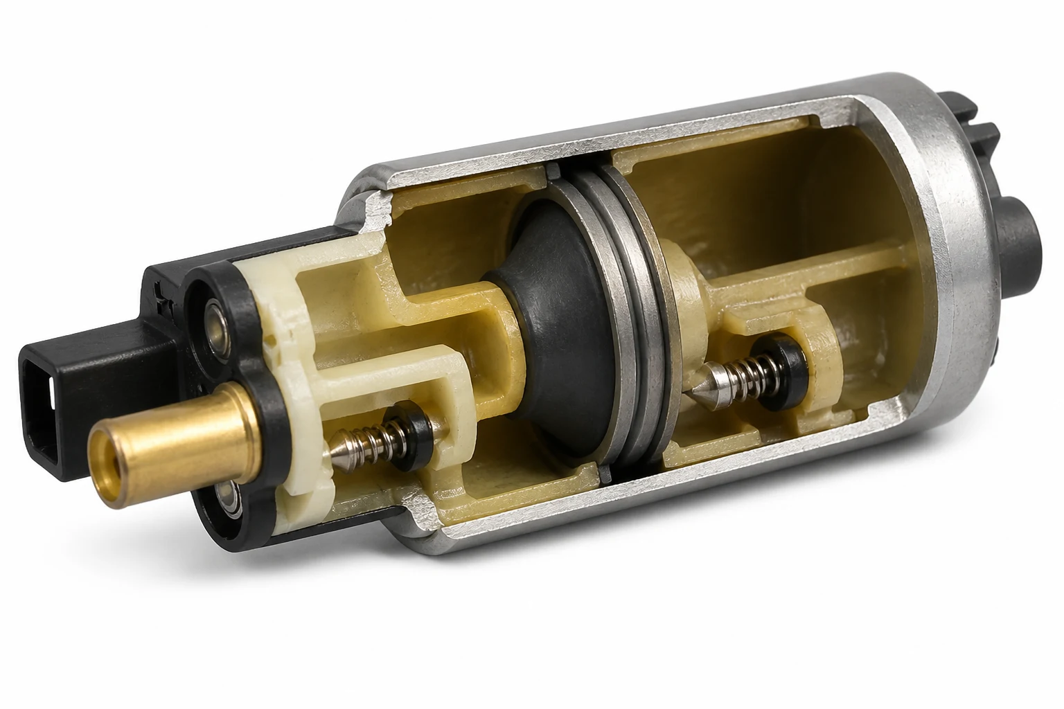 Vacuum fuel pump diagram showing diaphragm chambers and check valves
