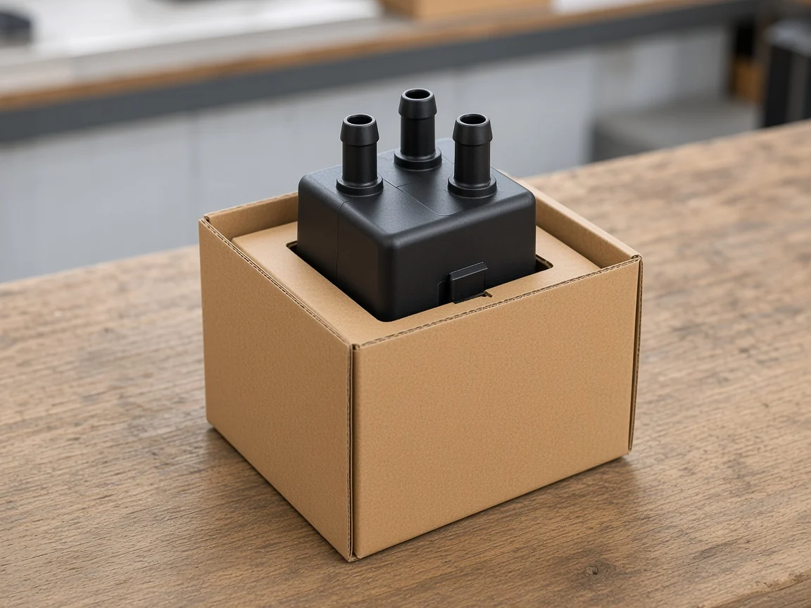 Pulse or vacuum cube sitting in a plain unmarked carton