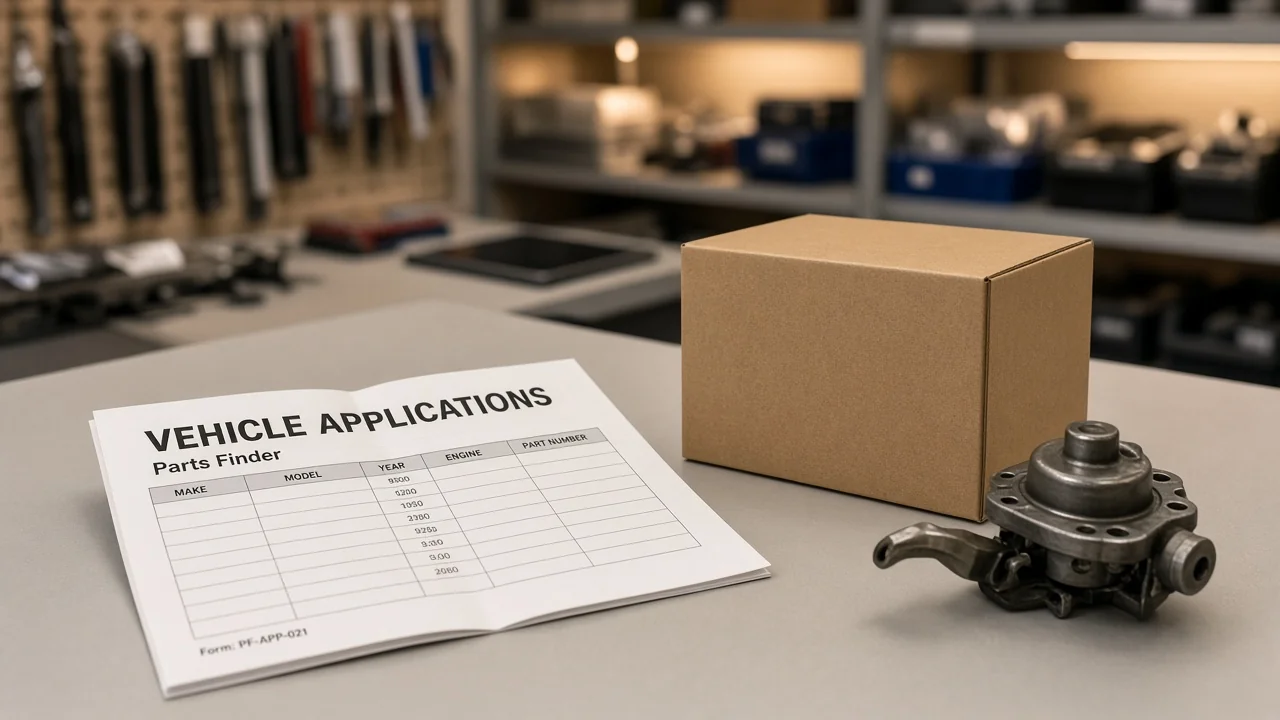 What a Carter fuel pump line is allowed to name Printed application sheet and fuel-pump carton decision on a parts counter