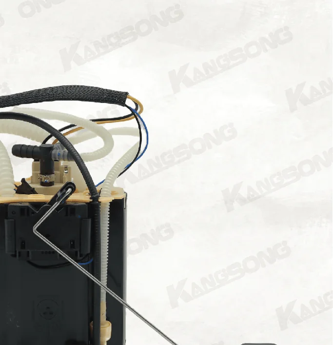 Close view of the electrical connector, fuel hoses, and wires on a diesel fuel pump assembly
