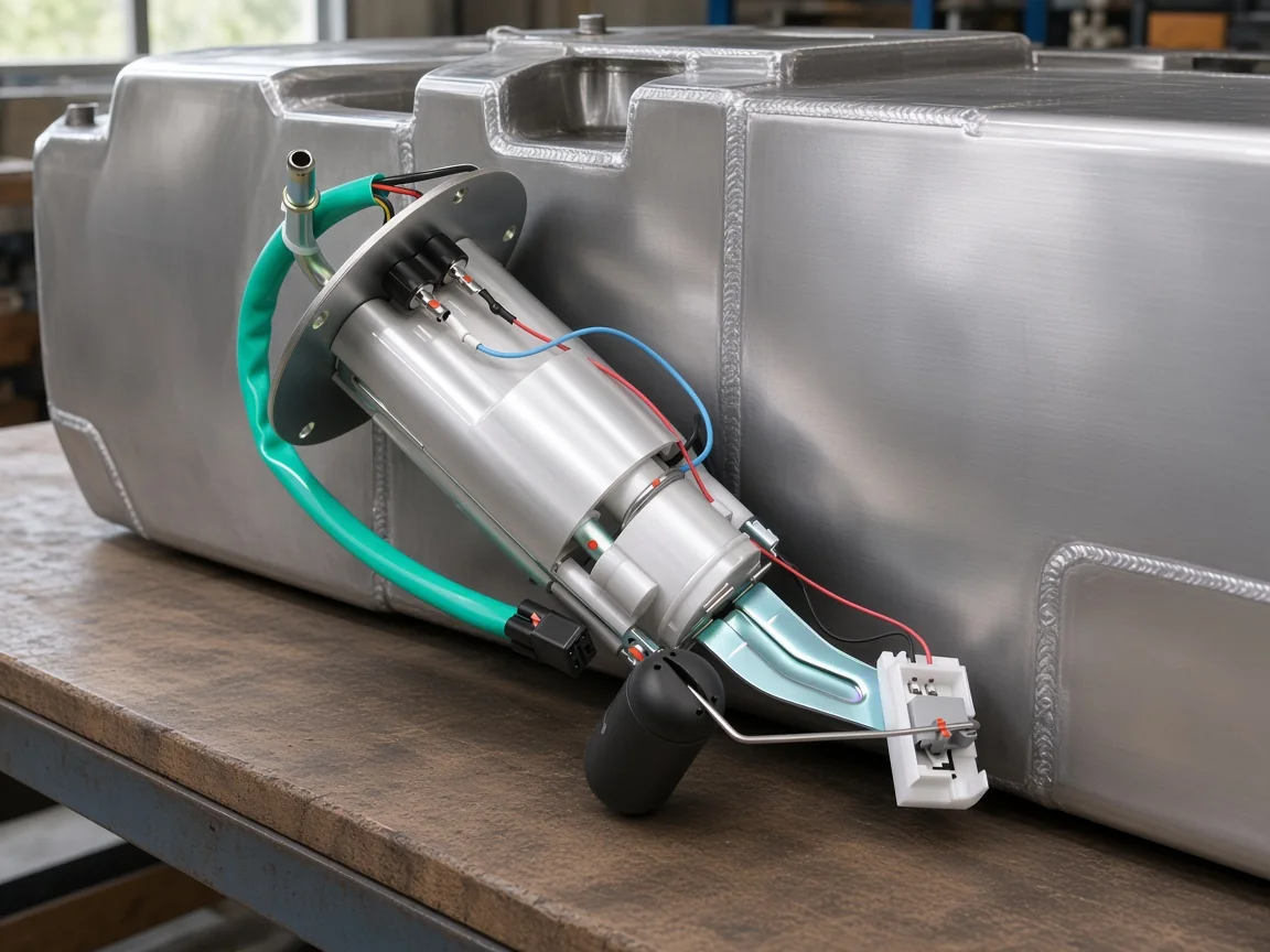 Which carton a fuel cell with pump line is allowed to name Electric pump sitting against an unbranded metal fuel cell as one named tank-and-pump package