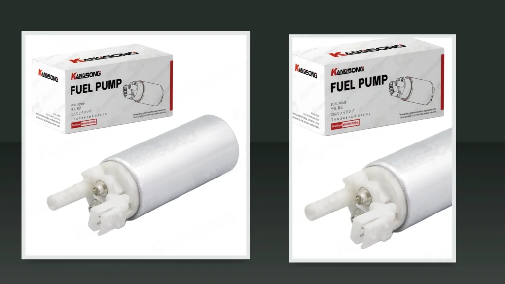 Electric gasoline fuel pump kit on a bench as chassis-window context for an RV pump job split