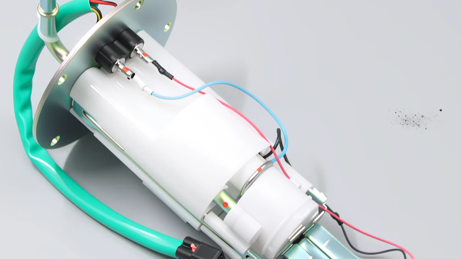 Which Fuel Pump Check Valve Object the Ticket May Name Outlet-forward view of an in-tank electric fuel pump module used to name outlet versus line versus return check locations