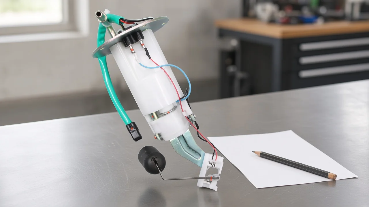 Naming a fuel pump filter line against the printed sheet Fuel pump filter object fork: sock strainer, in-line filter, and assembly window on a counter