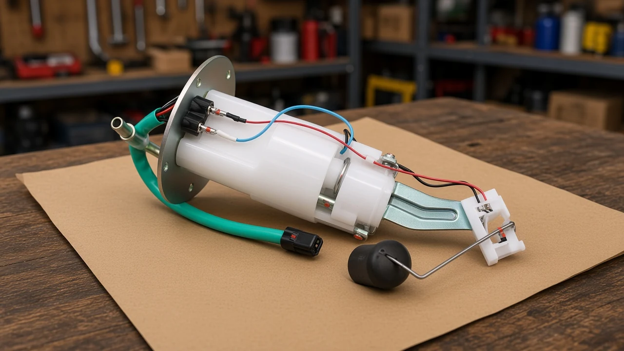 What a fuel pump housing line is allowed to name Silver electric canister on a bench beside a housing line that still has to name the shell