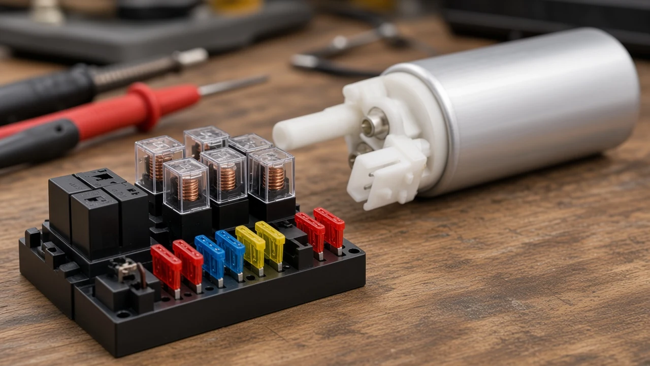 Which Device the Fuel Pump Power Control Module Line Names Electric fuel pump motor beside its two-pin plug, the load a power-control module switches