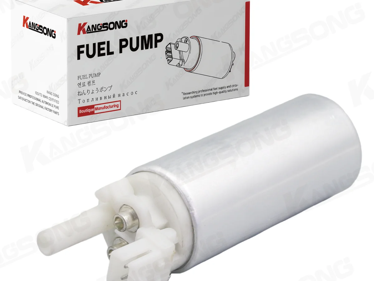 Electric fuel pump beside a carton marked fuel pump, the supply side of the job split