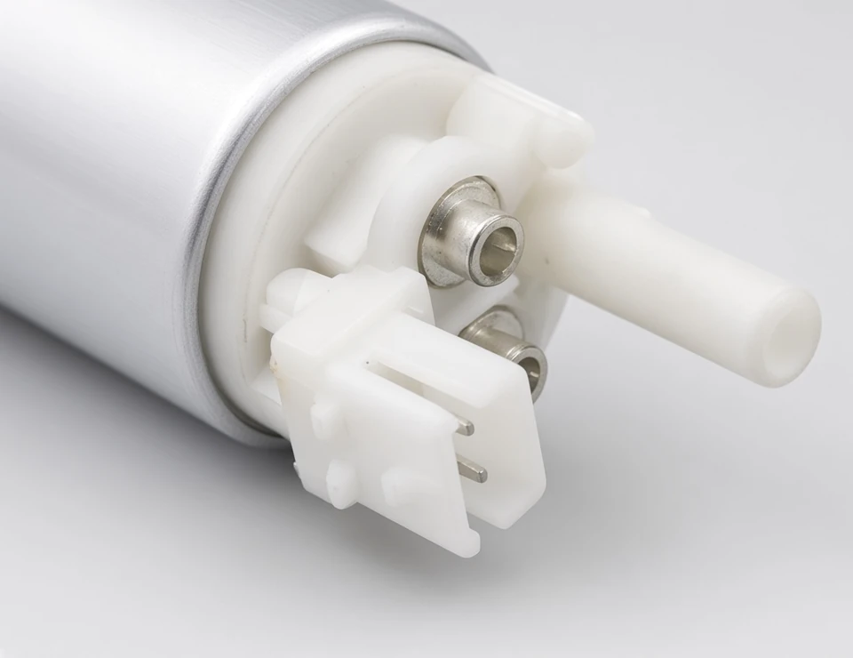 A fuel-pump life line still needs a printed duty window Two-pin plug on the electric pump whose C/K page prints warranty text rather than a mile life