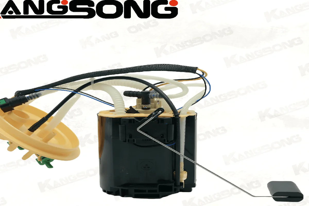 Angled view of a diesel fuel pump assembly used to illustrate matching a printed priming path