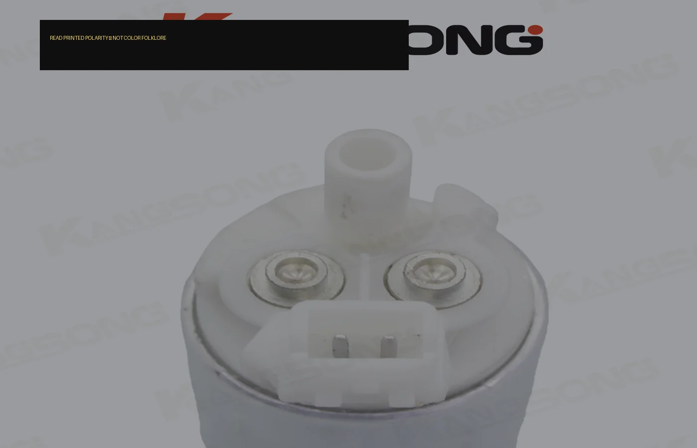 Polarity marks on external fuel pump electrical terminals