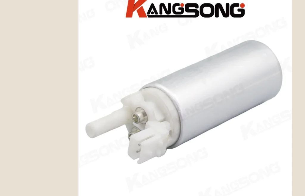 Silver electric fuel-pump canister on a bench-colored field, the part a counter still has to name from the sheet