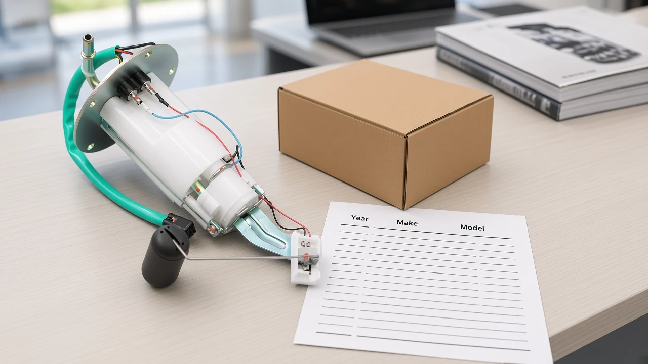 What a Walbro fuel pump line is allowed to name Printed application sheet and fuel-pump carton decision on a parts counter